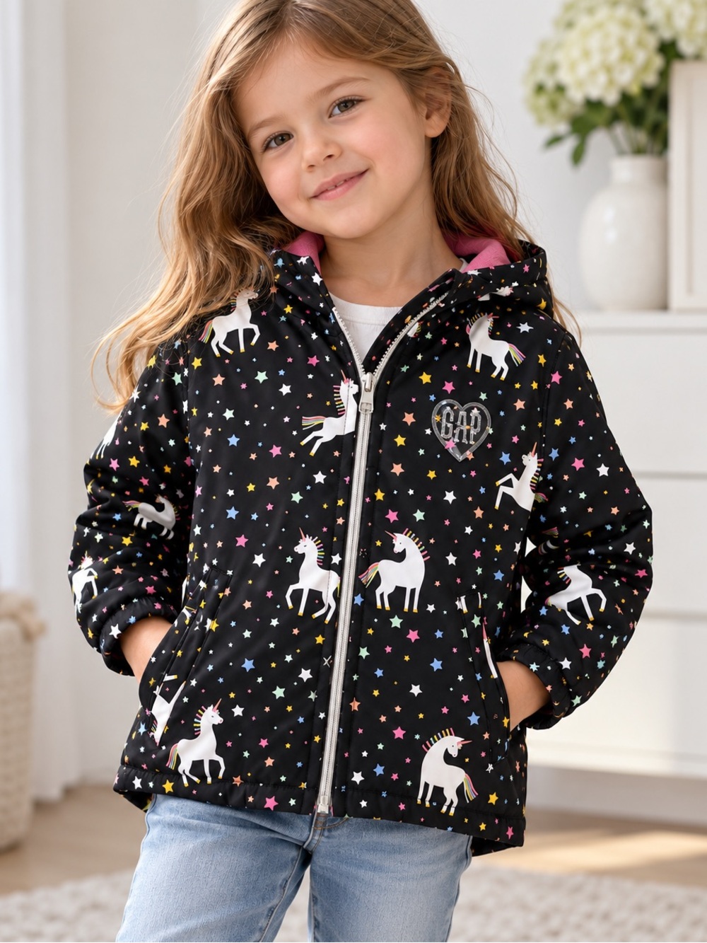 Body Glove Black Unicorn Puffer Jacket with Pink Lining